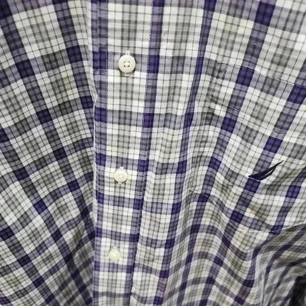 NAUTICA Shirt Mens XL Purple Gray Plaid Button Up Long Sleeve Classic Fit - Picture 2 of 6